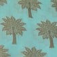 LumaHouse abaya fabric featuring a light blue background with a repeating dark palm tree pattern